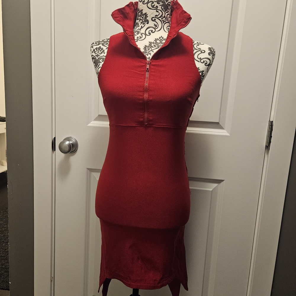 Red Sleeveless Dress with High Collar